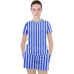 Blue Stripes, Sticker, Stickers Women s T-Shirt and Shorts Set