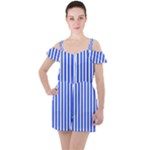 Blue Stripes, Sticker, Stickers Ruffle Cut Out Chiffon Playsuit