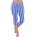 Blue Stripes, Sticker, Stickers Lightweight Velour Capri Yoga Leggings