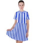 Blue Stripes, Sticker, Stickers Short Sleeve Shoulder Cut Out Dress 