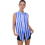 Blue Stripes, Sticker, Stickers Sleeveless Chiffon Button Shirt