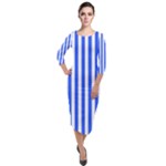 Blue Stripes, Sticker, Stickers Quarter Sleeve Midi Velour Bodycon Dress