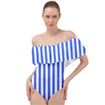 Blue Stripes, Sticker, Stickers Off Shoulder Velour Bodysuit 