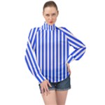 Blue Stripes, Sticker, Stickers High Neck Long Sleeve Chiffon Top