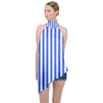 Blue Stripes, Sticker, Stickers Halter Asymmetric Satin Top