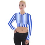 Blue Stripes, Sticker, Stickers Long Sleeve Cropped Velvet Jacket