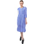 Blue Stripes, Sticker, Stickers Ruffle End Midi Chiffon Dress