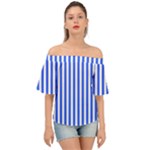 Blue Stripes, Sticker, Stickers Off Shoulder Short Sleeve Top