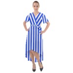 Blue Stripes, Sticker, Stickers Front Wrap High Low Dress