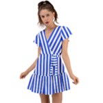 Blue Stripes, Sticker, Stickers Flutter Sleeve Wrap Dress