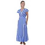 Blue Stripes, Sticker, Stickers Flutter Sleeve Maxi Dress