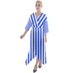 Blue Stripes, Sticker, Stickers Quarter Sleeve Wrap Front Maxi Dress