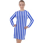 Blue Stripes, Sticker, Stickers Long Sleeve Hoodie Dress