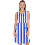 Blue Stripes, Sticker, Stickers Knee Length Skater Dress With Pockets