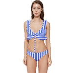 Blue Stripes, Sticker, Stickers Low Cut Ruffle Edge Bikini Set