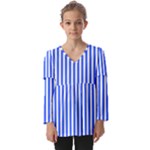 Blue Stripes, Sticker, Stickers Kids  V Neck Casual Top