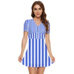 Blue Stripes, Sticker, Stickers V-Neck High Waist Chiffon Mini Dress