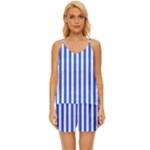 Blue Stripes, Sticker, Stickers V-Neck Satin Pajamas Set