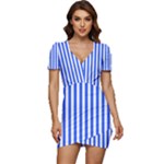 Blue Stripes, Sticker, Stickers Low Cut Cap Sleeve Mini Dress