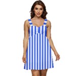 Blue Stripes, Sticker, Stickers Ruffle Strap Babydoll Chiffon Dress