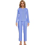 Blue Stripes, Sticker, Stickers Womens  Long Sleeve Lightweight Pajamas Set