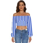 Blue Stripes, Sticker, Stickers Long Sleeve Crinkled Weave Crop Top