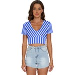 Blue Stripes, Sticker, Stickers V-Neck Crop Top