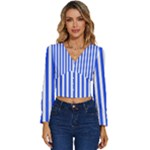 Blue Stripes, Sticker, Stickers Long Sleeve V-Neck Top