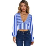 Blue Stripes, Sticker, Stickers Long Sleeve Deep-V Velour Top