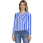 Blue Stripes, Sticker, Stickers Women s Long Sleeve Revers Collar Cropped Jacket