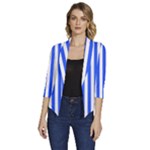 Blue Stripes, Sticker, Stickers Women s Draped Front 3/4 Sleeve Shawl Collar Jacket