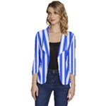 Blue Stripes, Sticker, Stickers Women s One-Button 3/4 Sleeve Short Jacket