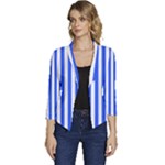 Blue Stripes, Sticker, Stickers Women s Casual 3/4 Sleeve Spring Jacket