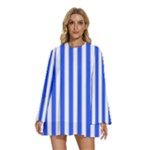 Blue Stripes, Sticker, Stickers Round Neck Long Sleeve Bohemian Style Chiffon Mini Dress