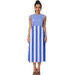 Blue Stripes, Sticker, Stickers Sleeveless Round Neck Midi Dress