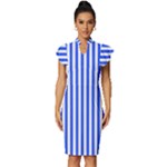 Blue Stripes, Sticker, Stickers Vintage Frill Sleeve V-Neck Bodycon Dress