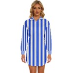 Blue Stripes, Sticker, Stickers Womens Long Sleeve Shirt Dress