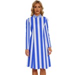 Blue Stripes, Sticker, Stickers Long Sleeve Shirt Collar A-Line Dress