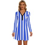 Blue Stripes, Sticker, Stickers Long Sleeve Deep V Mini Dress 