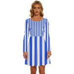 Blue Stripes, Sticker, Stickers Long Sleeve Wide Neck Velvet Dress