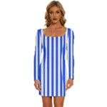 Blue Stripes, Sticker, Stickers Long Sleeve Square Neck Bodycon Velvet Dress