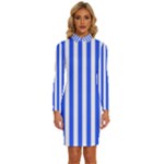 Blue Stripes, Sticker, Stickers Long Sleeve Shirt Collar Bodycon Dress