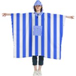 Blue Stripes, Sticker, Stickers Women s Hooded Rain Ponchos