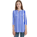 Blue Stripes, Sticker, Stickers Women s Zip Front V-Neck 3/4 Sleeve Casual Top Pocket Shirt