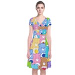 Care Bears, Adorable, Art Short Sleeve Front Wrap Dress