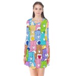 Care Bears, Adorable, Art Long Sleeve V-neck Flare Dress