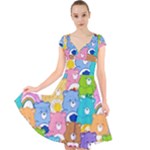 Care Bears, Adorable, Art Cap Sleeve Front Wrap Midi Dress