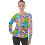 Care Bears, Adorable, Art Off Shoulder Long Sleeve Velour Top