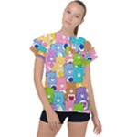 Care Bears, Adorable, Art Ruffle Collar Chiffon Blouse