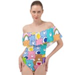 Care Bears, Adorable, Art Off Shoulder Velour Bodysuit 